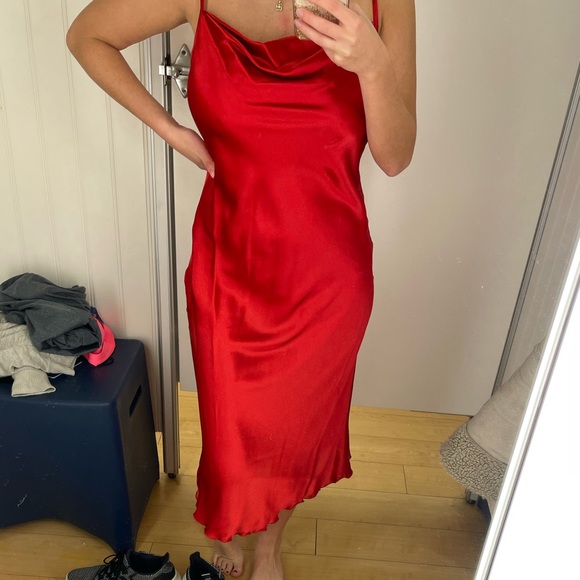 SATIN COWL NECK SLIP MIDI DRESS - Picture 3 of 5